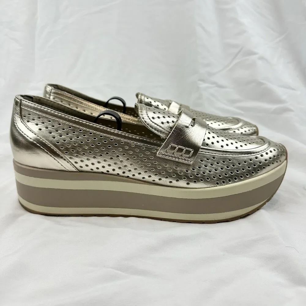 Dolce Vita Janine Perf Metallic Gold Perforated Platform Loafers Women's 11M